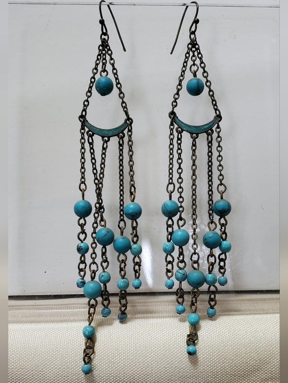 Boho Turquoise Bead Dangle Earrings - Unbranded